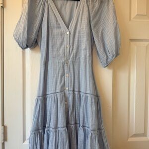 Veronica Beard Blue Tiered Puff Sleeve Sundress